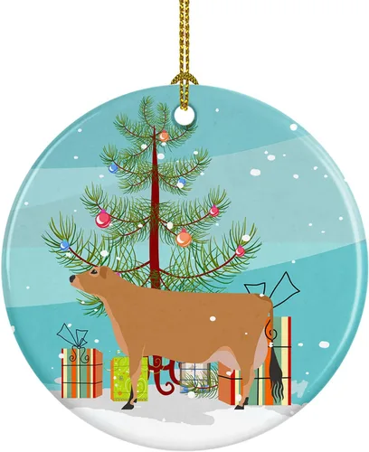 Miniatura 93 de Caroline's Treasures Adorno de cerámica de Navidad pintado o de codorniz chino, decoración colgante de árbol de Navidad verde azulado para el hogar
