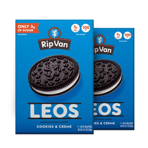 Rip Van LEOs - Galletas de sándwich de galletas y crema, aperitivo bajo en azúcar y bajo en carbohidratos, aperitivos para diabéticos y veganos, 32