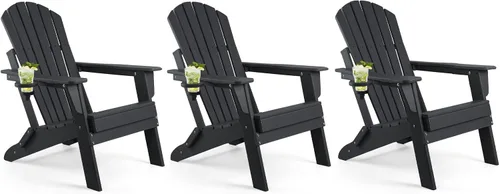Miniatura 24 de FUNBERRY Juego de 6 sillas plegables Adirondack para todo tipo de clima, sillas para hogueras de polietileno de alta densidad con portavasos