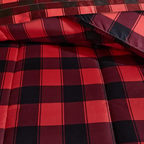 Miniatura 7 de Juego de Edredón y Sábanas de Navidad Queen en una Bolsa, 7 Piezas, Cuadros Búfalo Gingham Rojo y Negro, Juego de Ropa de Cama Estilo Navideño