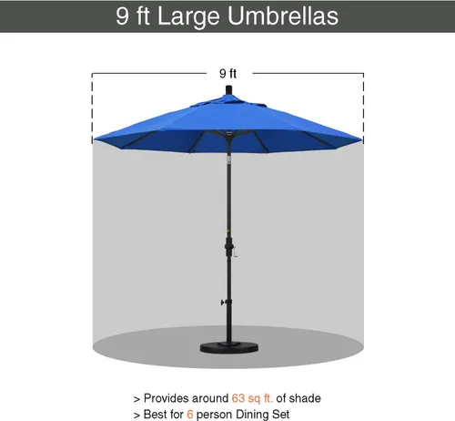 Miniatura 7 de California Umbrella Paraguas redondo de aluminio/fibra de vidrio de 9', empuje abierto, poste de plata, tela azul real de olefina