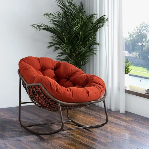 Miniatura 9 de Mecedora para patio al aire libre, silla Pa-Pasan, silla de huevo para exteriores, cómodas sillas tapizadas con cojín acolchado, adecuadas para Gris