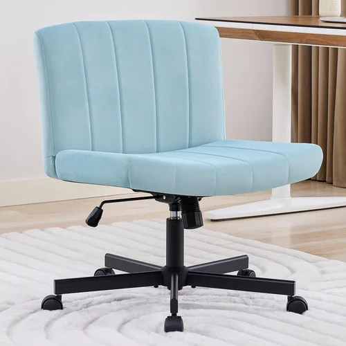 Miniatura 9 de LukkDys Silla cruzada con ruedas, silla de escritorio con patas cruzadas anchas, cómoda silla de tocador de tela para el hogar, oficina, dormitorio