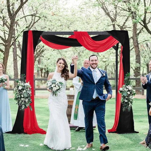 Miniatura 4 de AMZLOKAE Cortinas de arco de boda negras, 2 paneles de tela de gasa roja de 18 pies, arco de boda, 6 yardas, ceremonia de boda, recepción, Negro