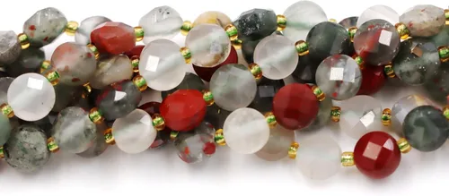 Miniatura 3 de Cuentas de piedras preciosas para la fabricación de joyas, cuentas de monedas facetadas de piedra natural piedra de sangre africana de 0.236 in
