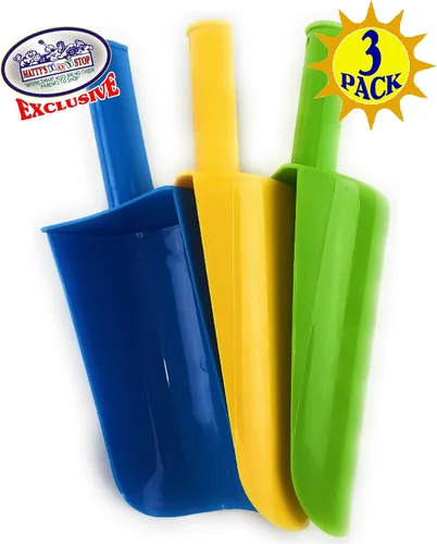 Miniatura 5 de Matty's Toy Stop Paquete de 3 palas de plástico con mango corto para arena y playa (amarillo, azul y verde) para niños de 9 pulgadas
