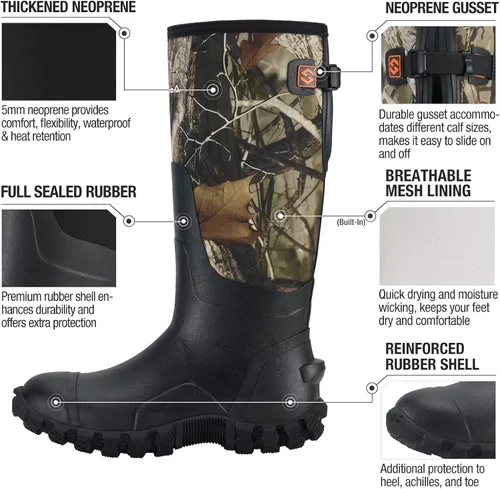 Miniatura 2 de HISEA Botas de lluvia mejoradas para hombre, botas de goma de neopreno aisladas impermeables con vástago de acero, botas de trabajo duraderas