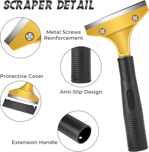 Miniatura 3 de DIYSELF Rascador de azulejos, herramienta resistente con cubierta protectora, hoja de afeitar dorada para quitar pintura, papel tapiz, pegamento