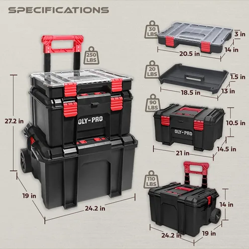 Miniatura 3 de Sistema modular de almacenamiento de cajas de herramientas – 250 libras de polietileno de alta densidad de plástico resistente, mango de metal