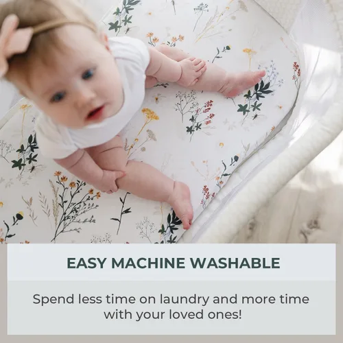 Miniatura 7 de Pobibaby - Paquete de 2 sábanas de moisés de alta calidad para moisés estándar - Tejido de punto de jersey ultrasuave, elegante patrón floral