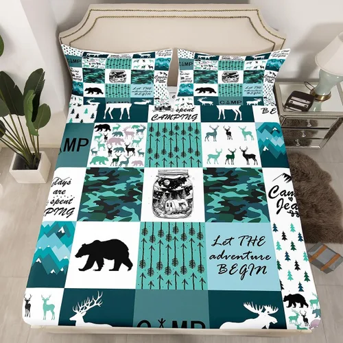 Miniatura 11 de Manfei Juego de sábanas bajeras de camping tamaño individual, 2 piezas de ropa de cama de camuflaje gris y negro para niños y adolescentes, funda