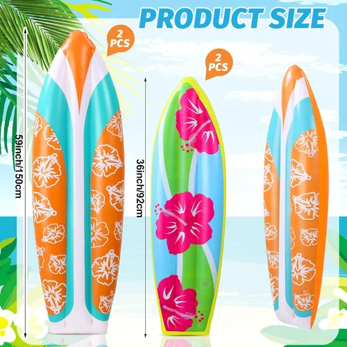 Miniatura 3 de JellyArch 4 tablas inflables gigantes de surf de 59 a 36 pulgadas de verano, decoración de fiesta hawaiana Luau, tabla de surf inflable, flotador