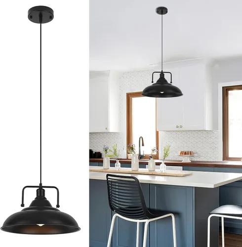 Miniatura 13 de Lámpara colgante negra de 12.5 pulgadas, paquete de 3 unidades, luz colgante de granja, iluminación colgante industrial, luces colgantes de cocina