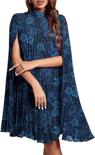 Miniatura 21 de Rooscier Vestido midi de fiesta plisado con cuello alto falso y espalda abierta para mujer