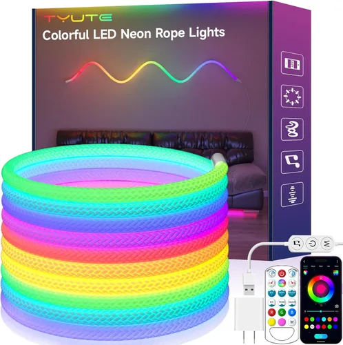 Tyute Tira de luces LED en forma de cuerda, tira de luces LED de neón de 9.84 pies con luminosidad de 360 grados, 5V USB, flexible, impermeable