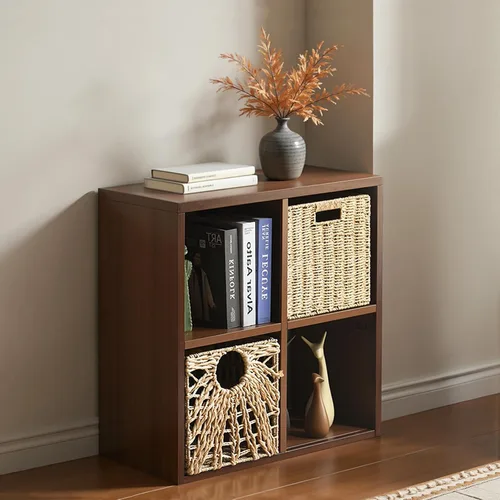 Miniatura 24 de IRONMIX Organizador de almacenamiento de 5 cubos de metal, estantería corta negra, soporte de TV para televisores de hasta 40 pulgadas, centro