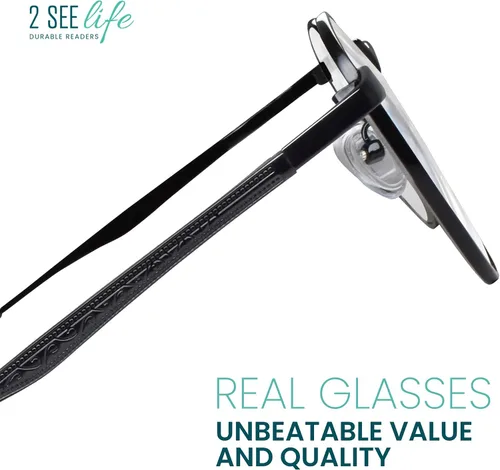 Miniatura 7 de 2SeeLife Gafas de lectura redondas con borde de alambre de metal para hombres y mujeres, ajuste medio y ancho, duraderos, bisagras de resorte, Negro