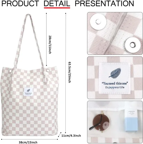 Miniatura 141 de Ayieyill - Bolsa de pana para mujer y niña, con correa de lona para colgar al hombro, bolsa con bolsillo