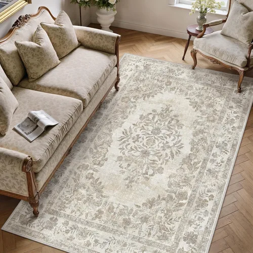 Miniatura 16 de PureCozy - Alfombra de área beige de 8 x 10, lavable, vintage, alfombra para sala de estar, dormitorio, gran alfombra suave retro de pelo bajo