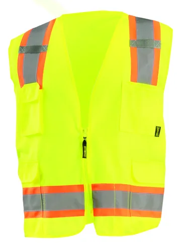 OccuNomix ECO-ATRANS-YM - Chaleco de seguridad para topógrafo con cremallera de dos tonos y alto valor de visibilidad, clase 2, 100% poliéster ANSI,