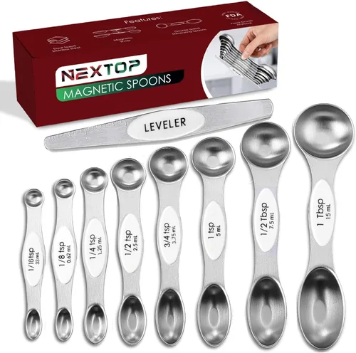 Miniatura 17 de Juego de 9 cucharas medidoras magnéticas de acero inoxidable, apilables, de doble cara, cucharas medidoras para medir ingredientes secos y líquidos