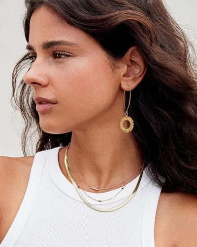 Miniatura 5 de Aretes colgantes largos de oro con forma de bola de simicírculo para mujer, ligeros, circular, moneda, geométricos, planos, cepillados, chapados