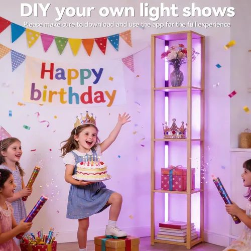 Miniatura 5 de RGBCW - Lámpara de pie LED inteligente y moderna con sincronización de música, lámpara de estante de esquina que cambia de color, lámpara de pie