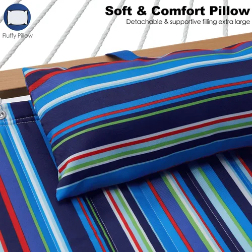 Miniatura 3 de GAFETE Hamaca de tela acolchada para 2 personas para exterior, hamacas dobles de 12 pies con barra separadora, almohada extraíble grande, bolsa