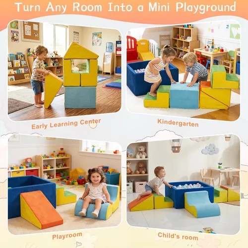 Miniatura 7 de STAOLENE Bloques de espuma suave para trepar con alberca de bolas, 6 piezas de color, juguetes de escalada para interiores para niños pequeños