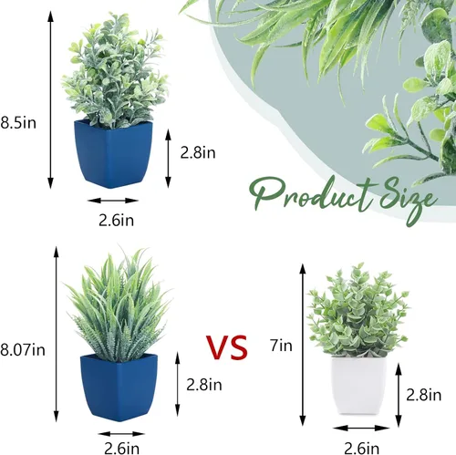 Miniatura 2 de summer flower Paquete de 2 plantas falsas en maceta, pequeñas plantas artificiales de eucalipto en maceta, romero sintético en maceta