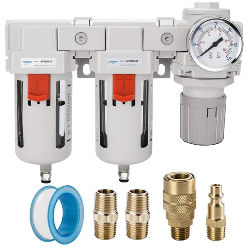 Miniatura 8 de NANPU Sistema de secado de aire NPT de 1" - Filtros de aire dobles, combo de regulador de presión de aire - Drenaje semiautomático, cuenco