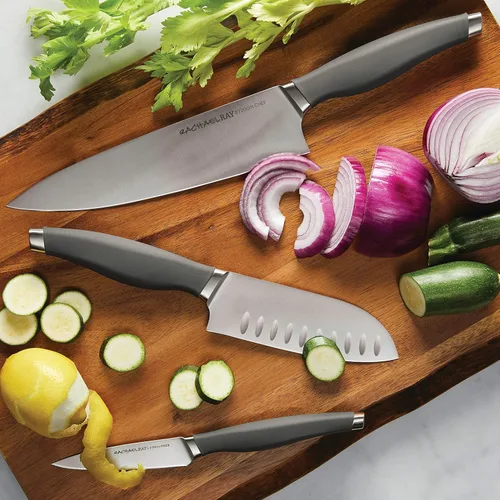 Miniatura 2 de Rachael Ray Juego de cuchillos japoneses de acero inoxidable con fundas, cuchillo de chef de 8 pulgadas, cuchillo Santoku de 5 pulgadas y cuchillo