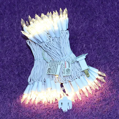 Miniatura 4 de 100 luces LED de Navidad de color blanco cálido, tira de luces con cable blanco de 35 pies, certificación UL, calidad comercial, para árboles