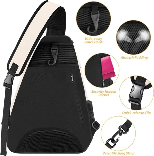 Miniatura 5 de Ytonet - Bolsa de tenis, mochila de tenis para colgarse, bandolera resistente al agua para hombres y mujeres, compatible con raquetas de Pickleball