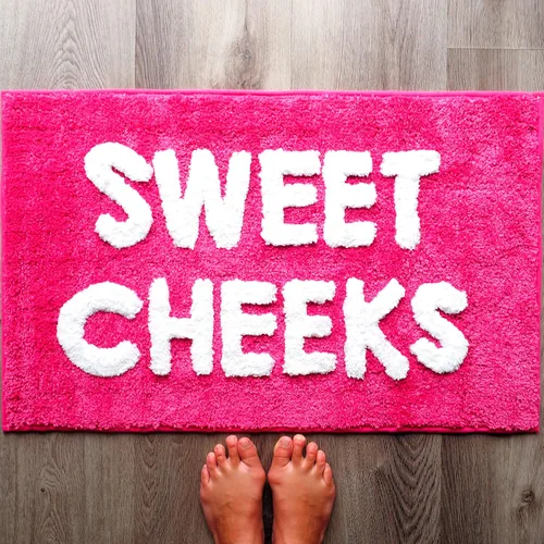 Sweet Cheeks - Tapete de baño para niñas, color rosa intenso, bonito color rosa rubor, para niñas, color durazno y coral, hermosa y divertida