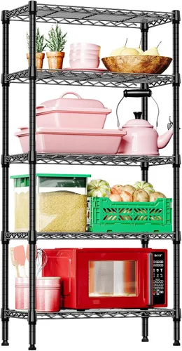 Miniatura 21 de IZEUK Estantes de almacenamiento de metal cromado de 5 niveles, estantería de alambre ajustable para cocina, baño, despensa, oficina, garaje, Cromo