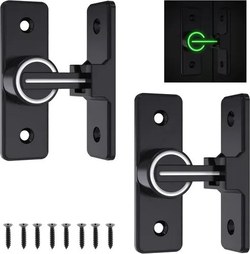 Miniatura 8 de Paquete de 2 herrajes para cerradura de puerta de granero, cierres de puerta abatibles gruesos de 180 grados, cerraduras deslizantes para puerta