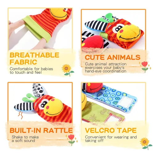 Miniatura 3 de Juguetes de bebé PHEZAPPA 0-6 meses, juego de calcetines con sonajero de muñeca y sonajero de pie, calcetines con sonajero para bebés y sonajeros