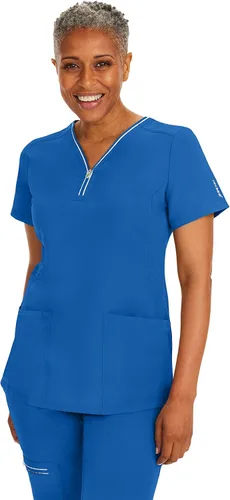 Healing Hands Camiseta quirúrgica para mujer, 3 bolsillos, cremallera, cuello en Y, ligera, transpirable, tela elástica 2254 Sonia HH360