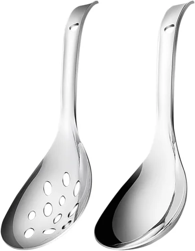 Luxshiny Juego de paletas de arroz de acero inoxidable con cuchara de servir ranurada, utensilios de cocina portátiles de 2 piezas para el hogar,
