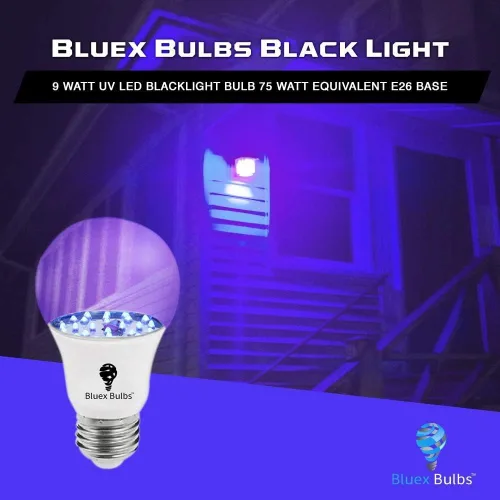 Miniatura 3 de Bluex Bulbs Paquete de 2 bombillas LED negras, 9 W A19 E26 nivel de bombilla negra 385-400 nm, pintura corporal, bombilla LED que brilla