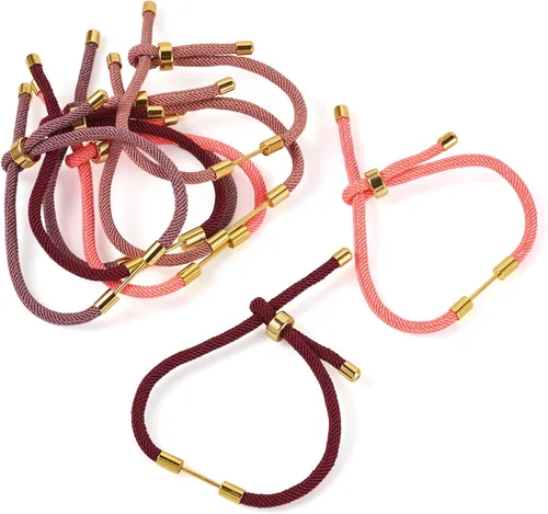 Miniatura 32 de 10 piezas de pulseras de cordón de nylon torcido para hacer joyas ajustables con deslizadores con accesorios de latón dorado para accesorios