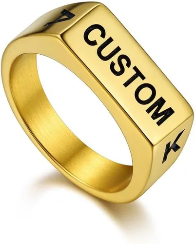 Miniatura 19 de Bandmax Anillos de sello para hombre, acero inoxidable, chapado en oro de 14 quilates, negro, minimalista, simple, anillo para hombres y mujeres