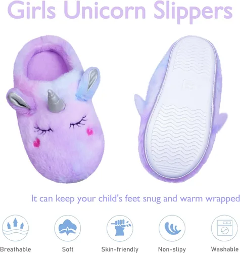 Miniatura 2 de EDCYF Pantuflas de felpa para niña, cómodas, de piel sintética, suela de goma antideslizante, zapatos de casa para dormitorio de niños, zapatos