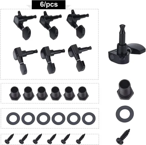 Miniatura 4 de 3 pares de clavijas de guitarra, 3L 3R negro cerrado de aleación de zinc cabezales de máquina para guitarra folk/eléctrica accesorios de actuación