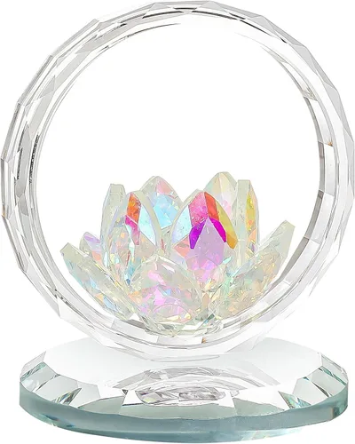 LONGWIN Figura de cesta de flores de loto de cristal, decoración de arte coleccionable, decoración artística de Feng Shui, adornos decorativos para