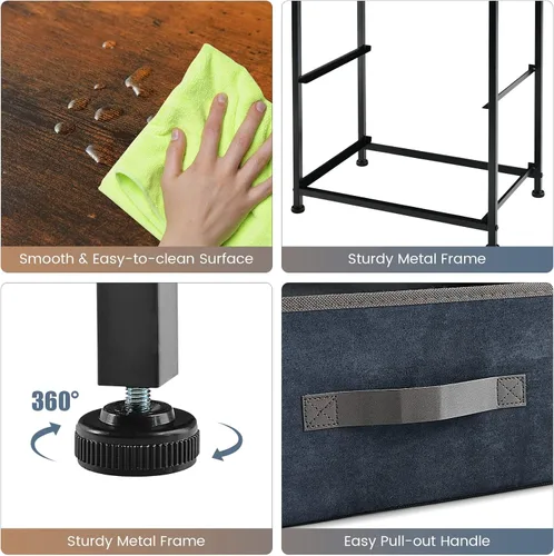 Miniatura 4 de Giantex Mesita de noche con 2 cajones, mesa auxiliar pequeña con contenedores de tela extraíbles y parte superior de madera, marco de metal