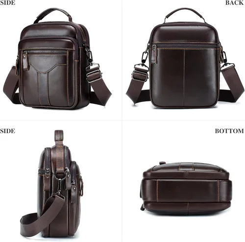 Miniatura 2 de BAIGIO Bolso bandolera de cuero genuino para hombre, bolso de mensajero pequeño para hombre, bolso de cuero para regalo de padre