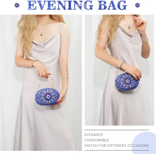 Miniatura 6 de Bolso de mano de noche con diamantes de imitación para mujer, bolsa de mano con diamantes brillantes y brillantes, bolsa de fiesta de boda de cristal