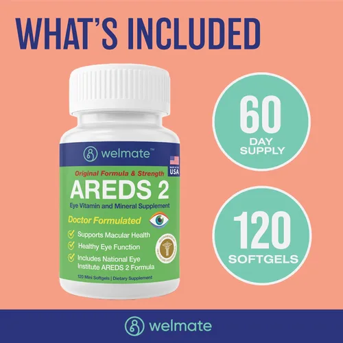 Miniatura 6 de WELMATE - AREDS 2 (60 porciones) - Suplemento vitamínico y mineral para los ojos - Vitamina C, zinc, luteína, zeaxantina - Salud macular - Formulado